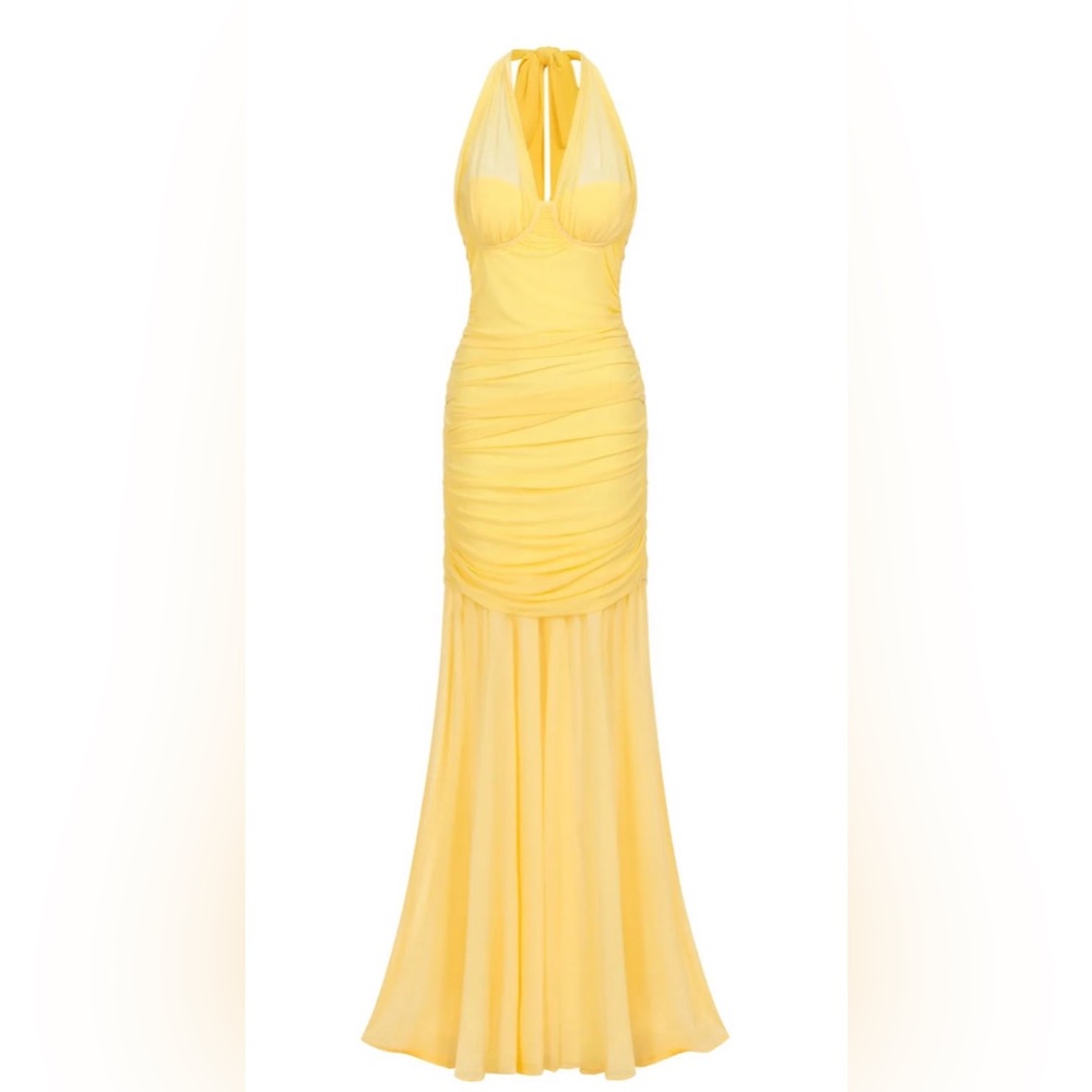 Ulasa Sleeveless Ruched Mesh Maxi Dress - M